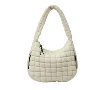 Aulenge Quilted Puffer Tote Bag For Women -White Fluffy Warm Cloud Crescent Carryall Large Lightweight Puffy Shoulder Hobo Bags Ideal For Fall/Winter Work Travel Shopping Leisure Dates Or Gifting