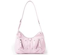 Aulenge Retro Rivet Shoulder Bag for Women, Gothic Style Hobo Bag Soft Vegan PU Leather Handbag for Daily Use Dating Party Shopping