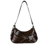 Aulenge Retro Small Y2K Punk Belt Shoulder Bag for Women,Coffee Gothic Style Hobo Bag Soft Vegan PU Leather Handbag for Daily Use