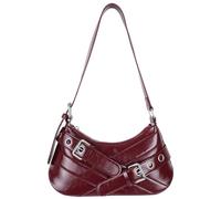Aulenge Retro Small Y2K Punk Belt Shoulder Bag for Women,Wine Red Gothic Style Hobo Bag Soft Vegan PU Leather Handbag for Daily Use