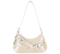 Aulenge Retro Small Y3K Punk Belt Shoulder Bag for Women,Beige Gothic Style Hobo Bag Soft Vegan PU Leather Handbag for Daily Use