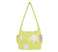 Aulenge Y2K Corduroy Messenger Bag Crossbody - Large capacity Stars Drawstring Cotton Canvas Tote Shoulder Bag With Pockets For Women Green