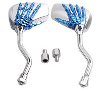 AULESSE 1 Pair Left Right Universal Motorcycle Scooter Chrome Skull Hands Claw Side Rear View Mirrors for Motorcycles, E-Bikes with 8mm or 10mm Screws (Blue)