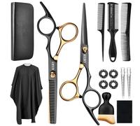AULikY Professional Hairdressing Scissors, Stainless Steel, Set with Barber Cape, Comb, Clip, Storage Bag, 15 Count, Hair Cutting Scissors for Men and Women
