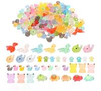 Auliuse 100Pcs Mini Resin Animals Luminous Mini Resin Animals Set Turtle Rabbit Duck Dinosaur for Garden Home Dollhouse Aquarium Landscape Décor(100pcs)