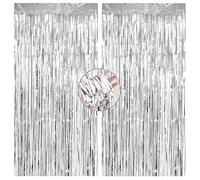 Auliuse 2Pcs 3.3×6.6ft Tinsel Curtain Silver Glitter Party Decorations Curtain Backdrop Streamers Foil Fringe, Metallic Tinsel Foil Curtains Background Streamers for Wedding Baby Shower Birthday
