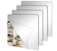 Auliuse 4 Pack Self Adhesive Mirrors 20x20cm 2MM Thick, Acrylic Removable Wall Mounted Mirror, Home Decoration Mirror for Bathroom, Bedroom, Living Room, Hallway