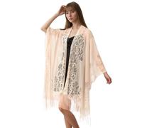 Auliuse Beach Cover Up Beach Sexy Elegant Lace Shawl Cover Up for Women Beach Coverups Swimsuit Coverup for Holidays Seaside Poolside and Party (UK, Numeric, 8, 8, Regular, Regular, Beige)