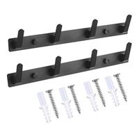 Auliuse Black Coat Hooks Wall Mounted 2Pcs 34cm 4 Hooks Coat Rack Drilling/Self Adhesive with 8 Screws Coat Hanger Bathroom Bedroom Kitchen