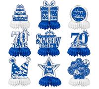 Auliuse Blue Silver 70th Birthday Honeycomb Centerpieces Party Decorations, 9Pcs 70th Birthday Table Toppers Party Decoration Supplies for Men Women Birthday - Cheer to 70 Years Old Birthday (70th)
