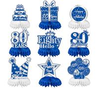 Auliuse Blue Silver 80th Birthday Honeycomb Centerpieces Party Decorations, 9Pcs 80th Birthday Table Toppers Party Decoration Supplies for Men Women Birthday - Cheer to 80 Years Old Birthday (80th)