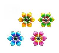 Auliuse Garden Ornaments Outdoor, Colorful Iron Wall - Mounted Flower Decor Set, Fence Decorations Outdoor, Garden Accessories for Home Garden Living Room & Bedroom (4Pcs)