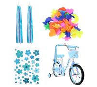Auliuse Kids Bike Accessories Set 1 Pair Bicycle Tassel 1Pc Ribbon Flowers 36Pcs Stickers Set Colorful Spoke Beads for Girls Boys Bike Decorations (Blue-3pcs)