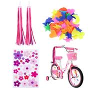 Auliuse Kids Bike Accessories Set 1 Pair Bicycle Tassel 1Pc Ribbon Flowers 36Pcs Stickers Set Colorful Spoke Beads for Girls Boys Bike Decorations (Pink-3pcs)