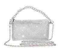 Auliuse Rhinestone Crossbody Bag Women Bling Evening Clutch Bag,Ladies Handbag Glitter Messenger Bag Sparkly Rhinestone Purses,Women's Bling Shoulder Bags for Wedding Banquet Party,Silvery