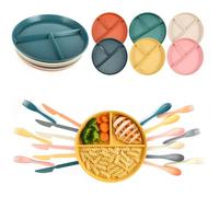 Aulivra 6 Pcs Divided Dinner Plates Sets, Reusable 9 Inch Unbreakable Diet Plates, Portion Control, for Kids Children Adult, Microwave Safe