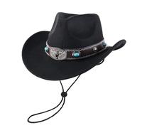 Aulivra Cowboy Hat for Men and Women with Rolled Brim Fall Winter Peach Heart Crown Wool Hat Adjustable Drawstring Fashionable and Stylish, String Cowboy hat (Black 1)