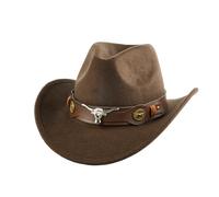 Aulivra Cowboy Hat for Men and Women with Rolled Brim Fall Winter Peach Heart Crown Wool Hat Adjustable Drawstring Fashionable and Stylish, Coffee Cowboy Hats