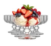 Aulivra Glass Dessert Bowls Set of 6, 320ml Footed Ice Cream Bowls, Clear Sundae Dishes for Trifle, Pudding, Fruit, Parfait and Prawn Cocktail