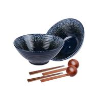 Aulivra Porcelain Ramen Bowl Set of 2, 1000ml (34 Oz) with Wooden Chopsticks, Spoons - Japanese Large Ramen Bowl for Noodle Soup Salad Pho Cereal Pasta-Microwave & Dishwasher Safe-Presentable Gift