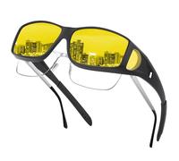 Aullwyr Fit Over Night Driving Glaases Polarised - Anti Glare Wrap Around Night Vision Goggles for Men Women Yellow Over Glasses Sunglasses
