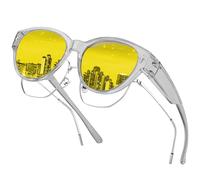 Aullwyr Polarised Night Driving Over Glasses - Anti Glare Wrap Around Fit Over Night Vision Goggles for Men Women Yellow Over Glasses Sunglasses