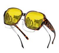 Aullwyr Polarised Night Driving Over Glasses - Anti Glare Wrap Around Fit Over Night Vision Goggles for Women Men Yellow Over Sunglasses Glasses