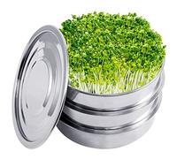 Aulock Stainless Steel Seed Sprouting Kit - 3-Tier Microgreens Growing Tray 7.9 in Dia, Stackable Round Sprouter Maker with Encrypted Mesh, Sprouts Grower for Beans Broccoli Alfalfa Seeds Wheat Grass