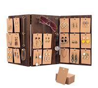 Aulock Wooden Jewelry Display Stand - 3-Sided Panel Earring & Ring Display with 27 Hooks & 100 Earring Cards for Store Showcase and Home (Brown)