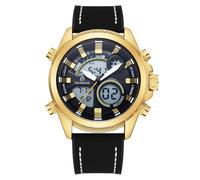 Aulonda Men’s Dual Display Analog Digital Watch, Quartz + Electronic Movement, 46mm Large Dial, 30M Water Resistant, Leather & Silicone Strap, Chronograph Alarm Backlight Sports Watch for Men, Rose