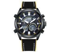 Aulonda Men’s Dual Display Analog Digital Watch, Quartz + Electronic Movement, 46mm Large Dial, 30M Water Resistant, Leather & Silicone Strap, Chronograph Alarm Backlight Sports Watch for Men, Black