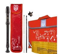 Aulos 303N Elite Descant Recorder School Starter Pack - Includes Recorder, Cleaning Mop, Deep Cleaning Rod, Padded Carry Case & Sheet Music Bag - Ideal for Primary School Beginners - Red