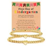 AULSIEY 2Pcs First Day of Kindergarten Pre K Bracelet for Mommy and Me,14K Matching Heart Bracelets for Mother Daughter Son, M, no gemstone