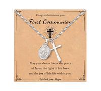 AULSIEY First Holy Communion Gifts For Son Daughter Niece Grandson,Baptism Christening Gifts Christian Religious Gifts Cross Necklaces, Stainless Steel, No Gemstone