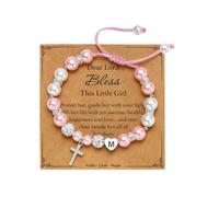 AULSIEY Initial A-Z Cross Bracelet for Girls, Baptism First Communion Confirmation Religious Christian Gifts for Daughter Godchild, M, no gemstone