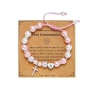 AULSIEY Initial A-Z Cross Bracelet for Girls, Baptism First Communion Confirmation Religious Christian Gifts for Daughter Godchild, First Communion, no gemstone