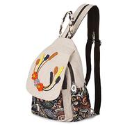 AULUDA Girl's Convertible Sling Bag, Hand Craft Artisan Backpack, Beautiful Canvas Premium Casual Day Pack for Women (Triple Daisy) (Al-0101)