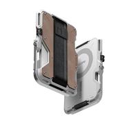 Aulumu G03 Leather Metal Card Case, Compatible with MagSafe, Multifunctional Card Holder with Elastic Band, Mobile Phone Stand/Grip, Bottle Opener, RFID Shielding