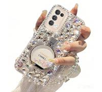 Aulzaju for Samsung Galaxy A17 5g Case Luxury Bling Glitter Diamond Design,A17 Phone Case Girly Handmade Sparkle Rhinestone Soft TPU with Ring Stand and Bead Strap for Women Girls Pink