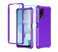 Aulzaju TCL Smart4 Case with Screen Protector - Frosted PC Back Soft Silicone Military Grade Protection Case Purple