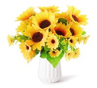 AUMAYCO 4 Bouquets Sunflowers Artificial Flowers, Fake Silk Sunflowers with Stems, No Maintenance Required, Realistic Vibrant Yellow Sun Flowers for Arrangement Centerpieces Wedding Home Decorations