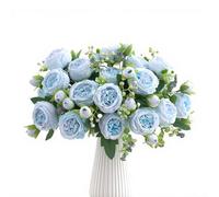 AUMAYCO 4 Bunches Peony Artificial Flowers, Artificial Roses Bouquet, 20 Heads Silk Peony Bouquets for Home Décor, Faux Silk Roses Flower Arrangement for Vase Wedding Party Centre Piece, Blue