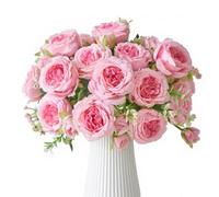 AUMAYCO 4 Bunches Peony Artificial Flowers, Light Pink Faux Peonies Flower Bouquet Decoration, Silk Flowers Bride Bouquet Fake Roses Flower Arrangement for Home Wedding Vase Party (Light Pink)