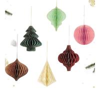 AUMAYCO Honeycomb Christmas Decorations, 6 PCS Paper Honeycomb Ornaments with Glitter Edge, Paper Christmas Hanging Decorations for Christmas Tree, New Years Party, Home Decor