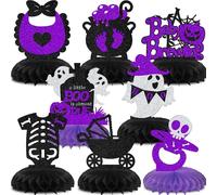 Aumccxz 8Pcs A Baby is Brewing Honeycomb Centerpieces Halloween Gender Reveal Party Decorations A Little Boo is Almost Due Baby Shower Decorations Black & Purple