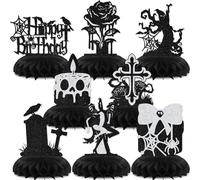 Aumccxz 8Pcs Gothic Birthday Honeycomb Centerpieces It Was Never A Phase Emo Birthday Party Decorations Farewell Sweet Youth Gothic Party Decorations Black & Silver