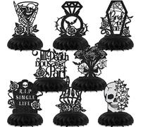 Aumccxz 8Pcs Till Death Do Us Part Centerpiece Honeycomb Bride or Die Bachelorette Party Decorations Rip Single Life Halloween Bridal Shower Wedding Party Decorations Black & Silver