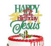 Aumccxz Happy Birthday Jesus Cake Topper Christmas Nativity Party Decorations Jesus is The Reason for The Season Merry Christmas Party Decor Sign Green Red & Gold