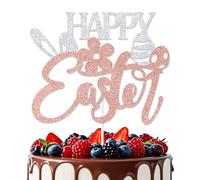 Aumccxz Happy Easter Cake Topper Easter Cake Decoration for Spring Bunny Baby Shower Birthday Party Decorations Silver & Rose Gold