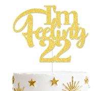 Aumccxz I'm Feeling 22 Cake Topper Happy 22nd Birthday Decorations Cheers to 22 Year Birthday Anniversary Party Decorations Gold